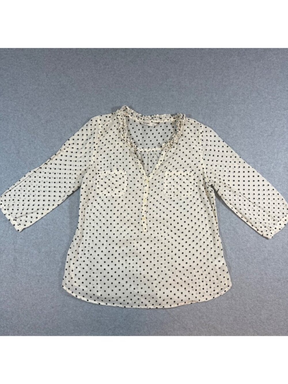 Old Navy Women's Small White Black Polka Dot Peasant Blouse 3/4 Sleeve